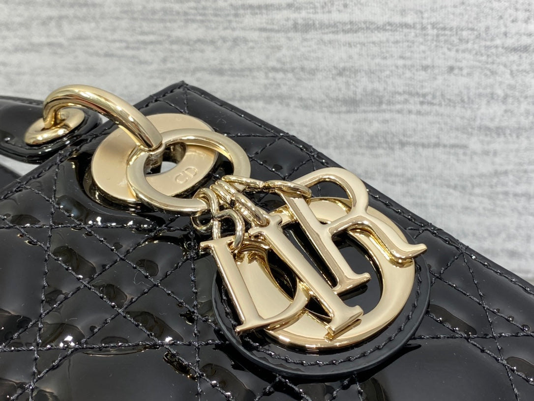 Mini Lady Dior Bag - Black Patent Cannage Calfskin with Gold-Finish Hardware