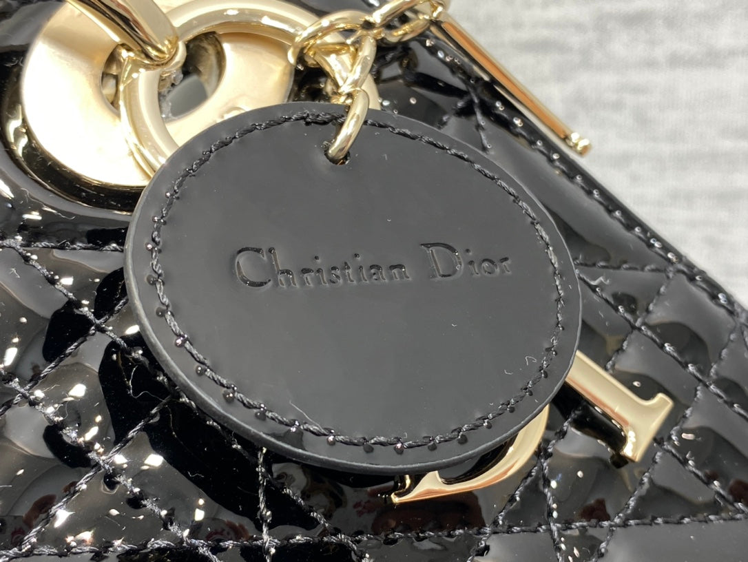 Mini Lady Dior Bag - Black Patent Cannage Calfskin with Gold-Finish Hardware