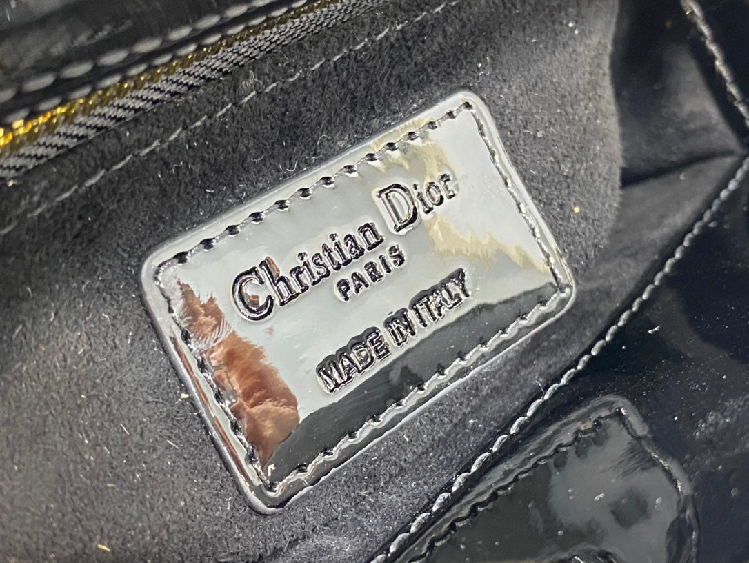 Christian Dior Mini Lady Dior Bag Black Patent Cannage Calfskin with Gold-tone Hardware
