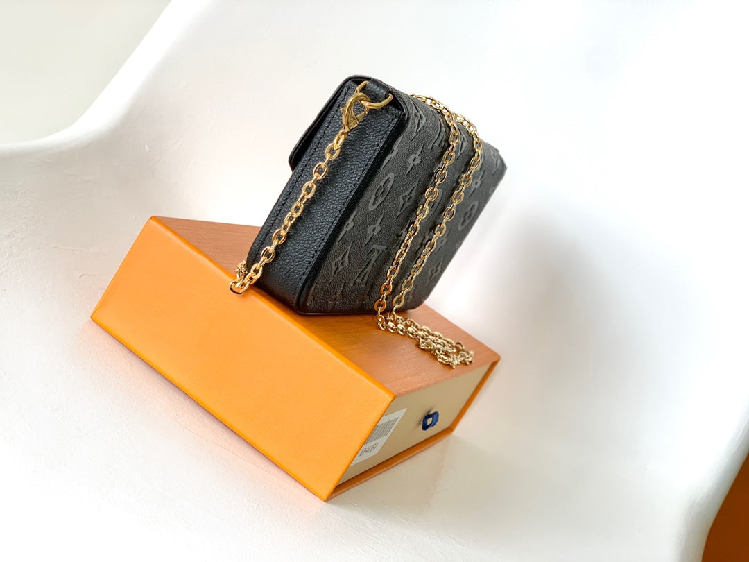 Louis Vuitton Félicie Pochette Monogram Empreinte Leather Black Gold Chain Crossbody Bag