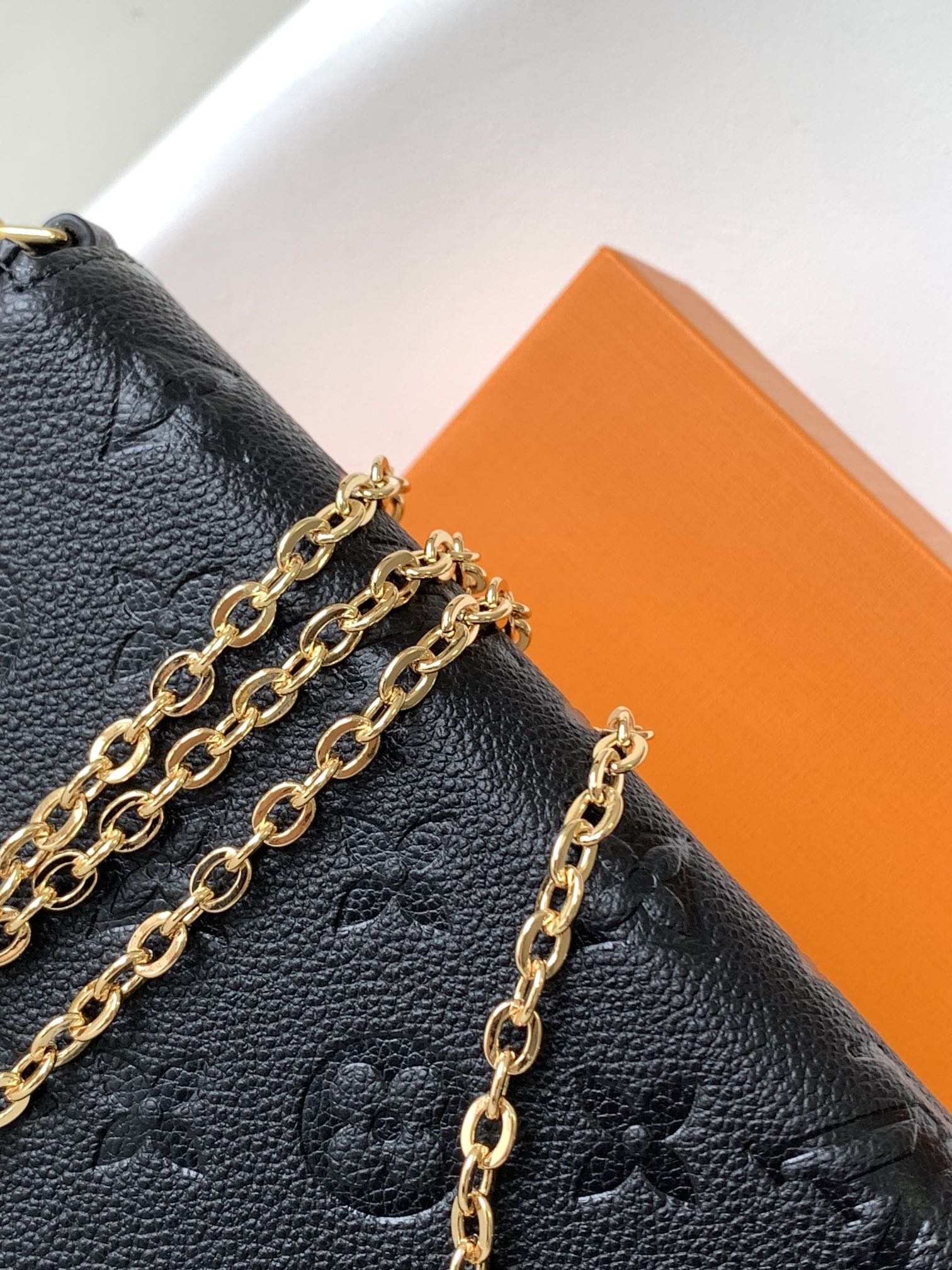 Louis Vuitton Félicie Pochette Monogram Empreinte Leather Black Gold Chain Crossbody Bag