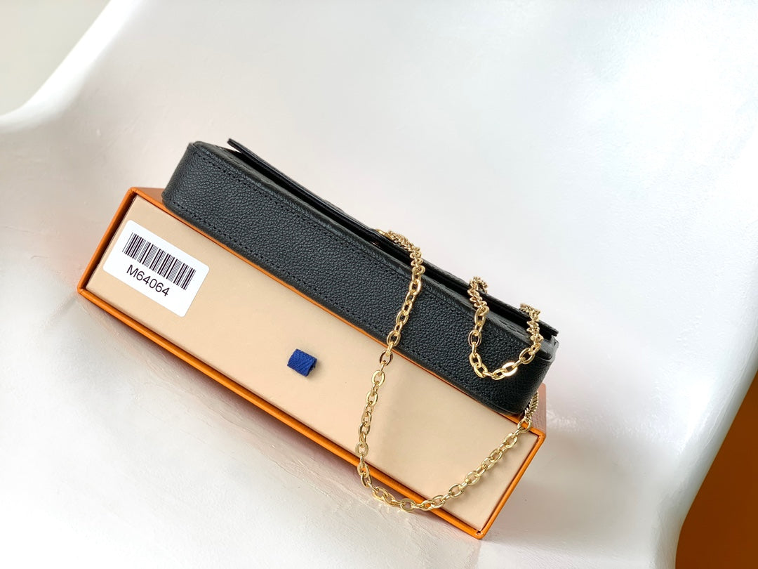 Louis Vuitton Félicie Pochette Monogram Empreinte Leather Black Gold Chain Crossbody Bag