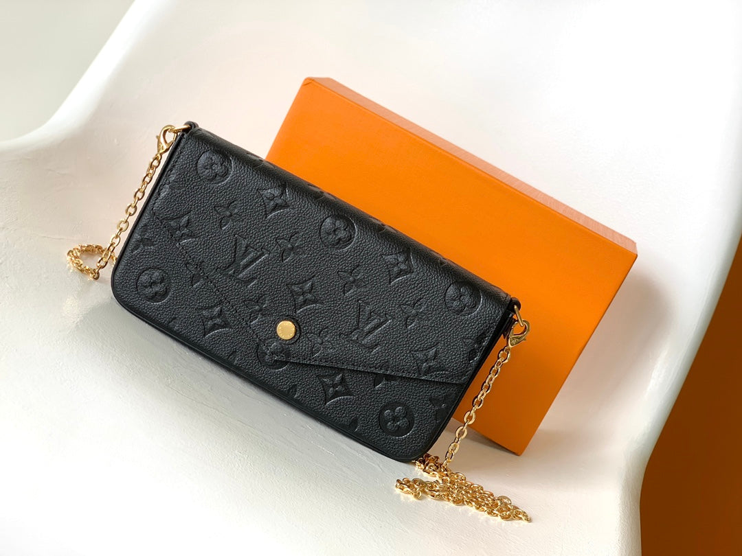 Louis Vuitton Félicie Pochette Monogram Empreinte Leather Black Gold Chain Crossbody Bag