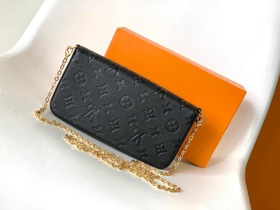 Louis Vuitton Félicie Pochette Monogram Empreinte Leather Black Gold Chain Crossbody Bag