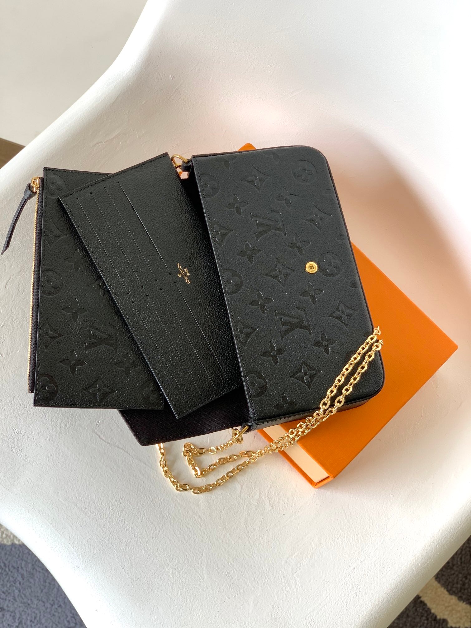 Louis Vuitton Félicie Pochette Monogram Empreinte Leather Black Gold Chain Crossbody Bag