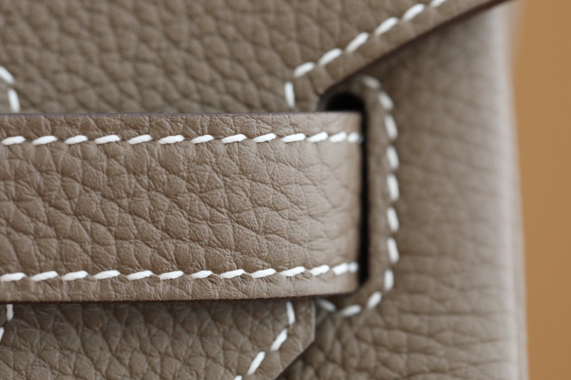 Elegant Taupe Leather Top-Handle Handbag with Gold-Tone Hardware