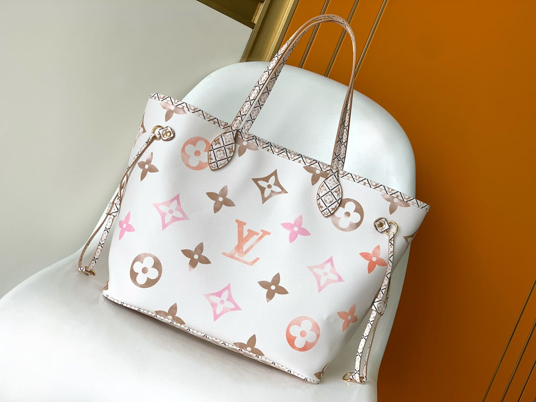 Louis Vuitton Neverfull MM Monogram Tote Bag - White/Pink Gradient