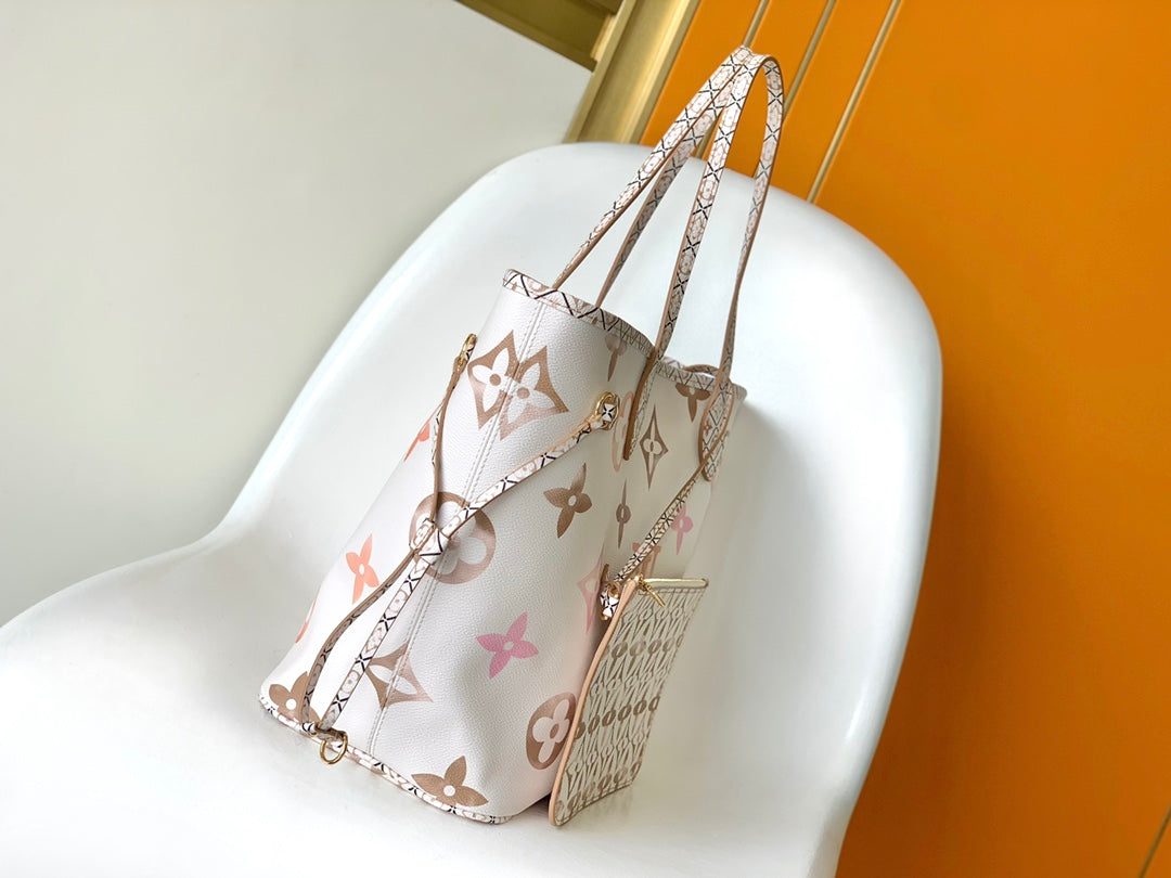 Louis Vuitton Neverfull MM Monogram Tote Bag - White/Pink Gradient