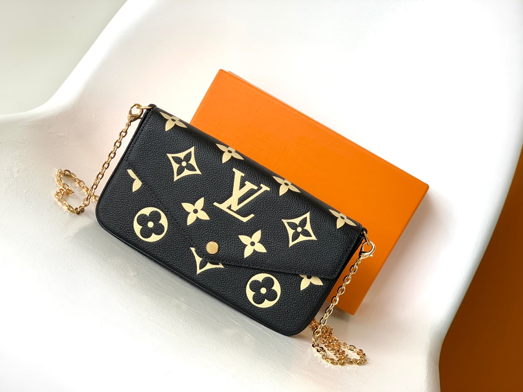 Louis Vuitton Félicie Pochette Monogram Empreinte Leather Chain Wallet - Black & Gold