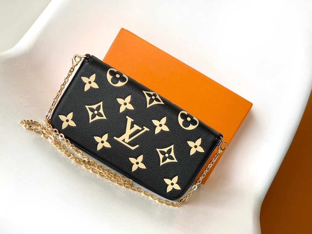 Louis Vuitton Félicie Pochette Monogram Empreinte Leather Chain Wallet - Black & Gold