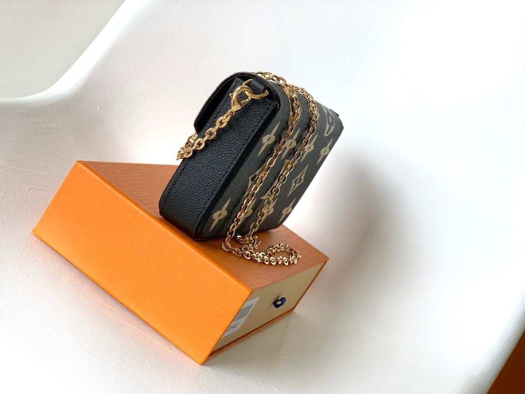 Louis Vuitton Félicie Pochette Monogram Empreinte Leather Chain Wallet - Black &amp; Gold