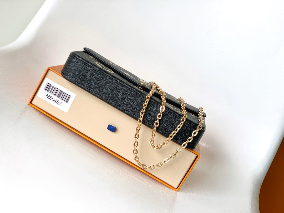 Louis Vuitton Félicie Pochette Monogram Empreinte Leather Chain Wallet - Black & Gold