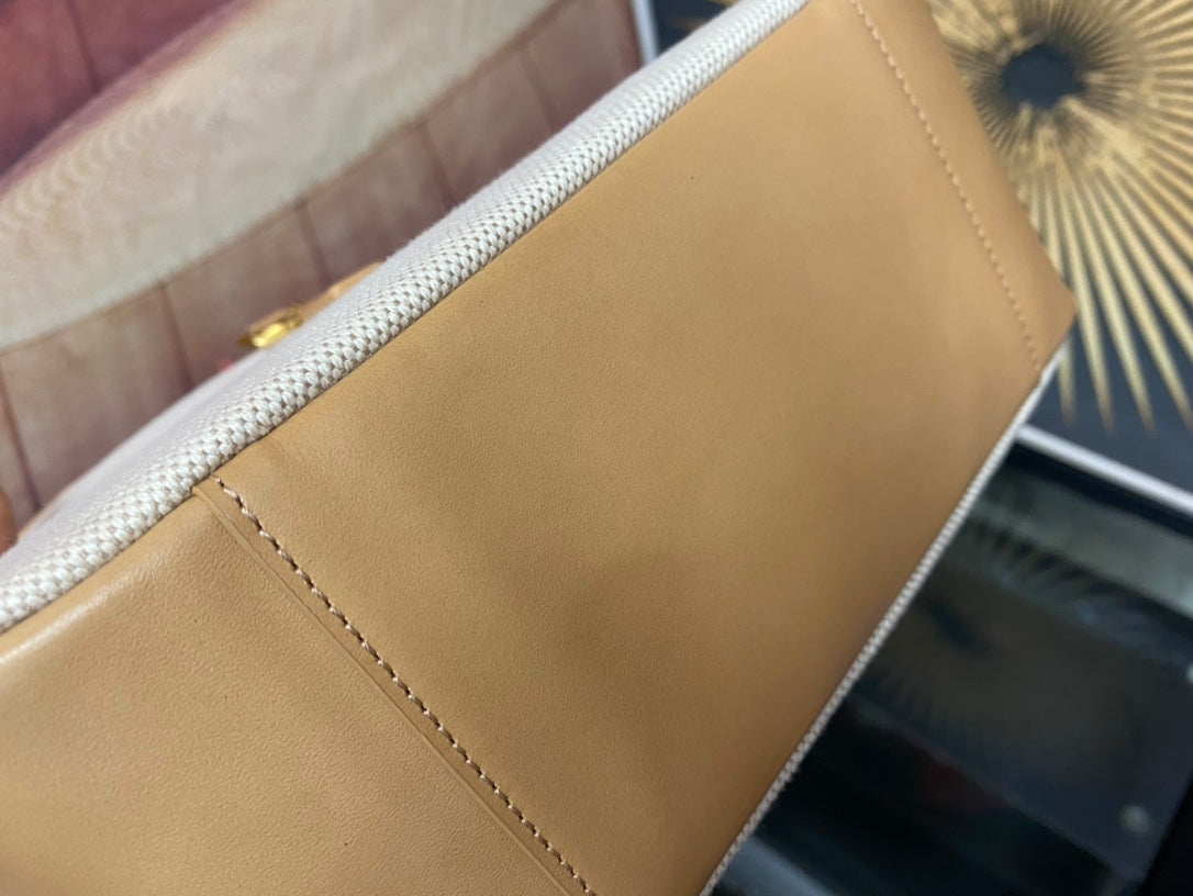 Saint Laurent YSL Canvas and Leather Hobo Bag - White and Tan