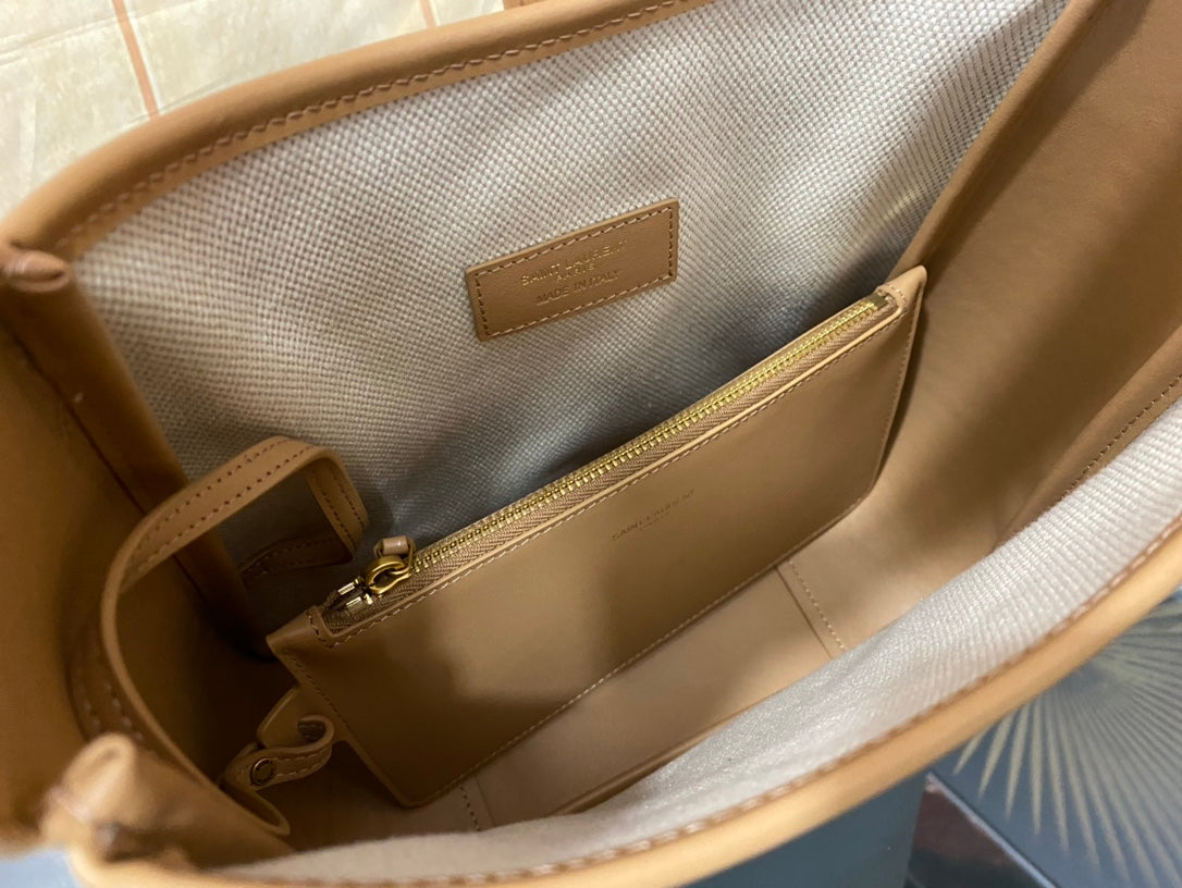 Saint Laurent YSL Canvas and Leather Hobo Bag - White and Tan