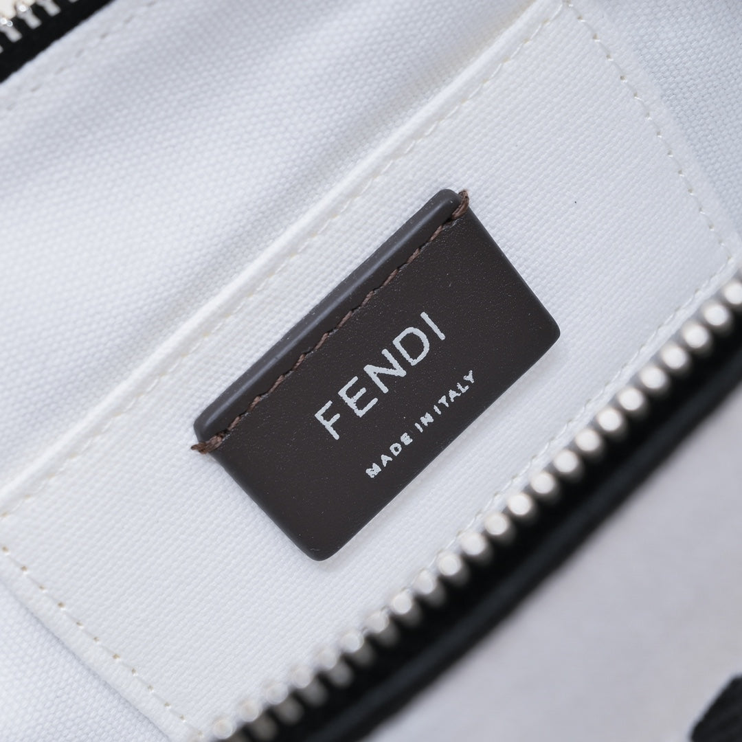 Fendi Roma Mini White Leather Boston Handbag with Black Logo
