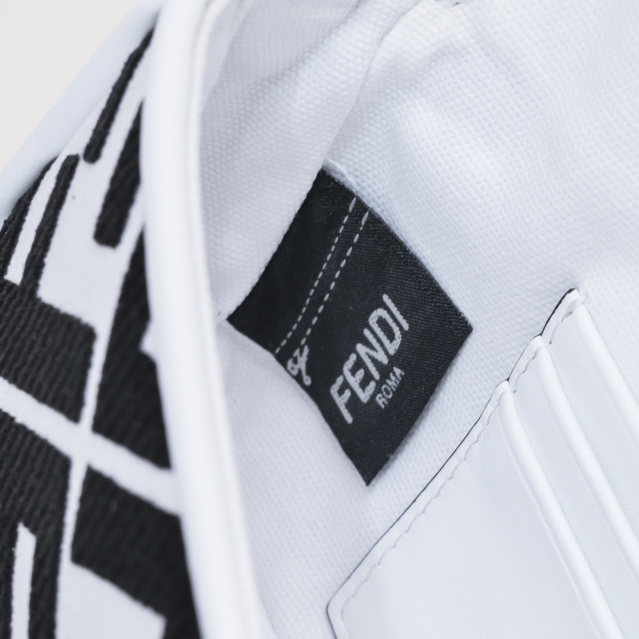 Fendi Baguette Bag Black and White FF Logo Print Leather Shoulder Bag