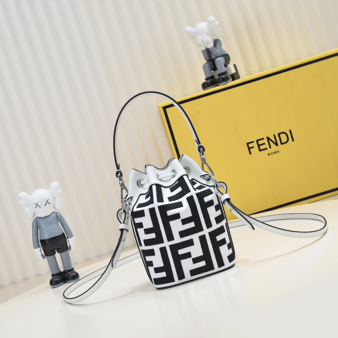 Fendi Mon Tresor FF Logo Small Bucket Bag - Black &amp; White