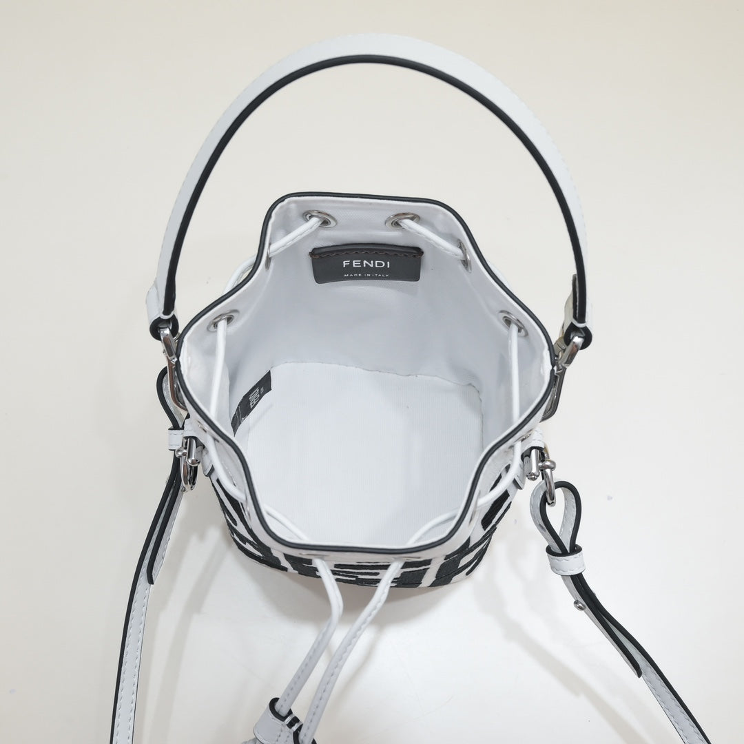 Fendi Mon Trésor FF Logo Bucket Bag - White and Black Canvas