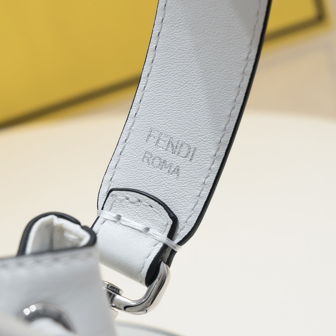 Fendi Mon Trésor FF Logo Bucket Bag - White and Black Canvas