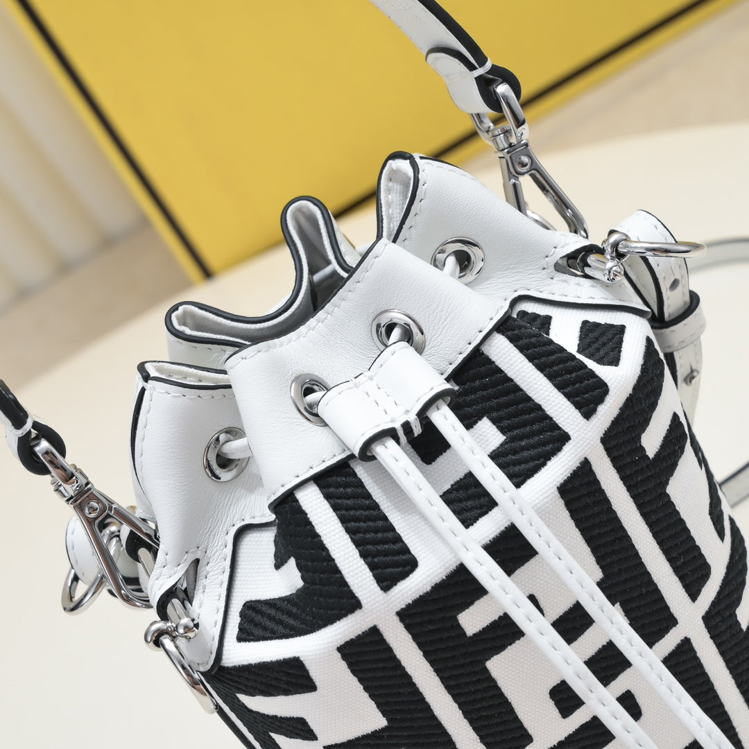 Fendi Mon Tresor FF Logo Small Bucket Bag - Black &amp; White