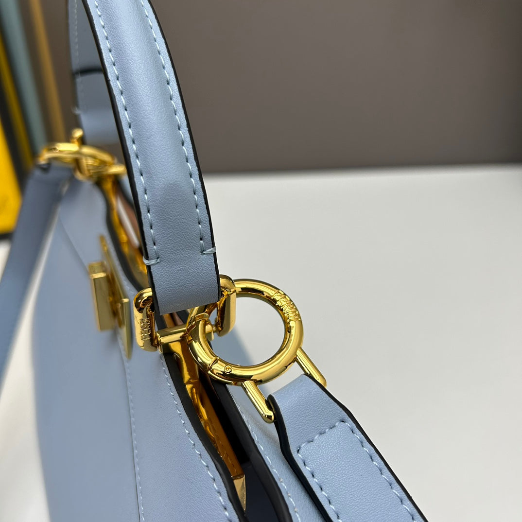 Elegant Light Blue Leather Top-Handle Bag - Medium 27cm