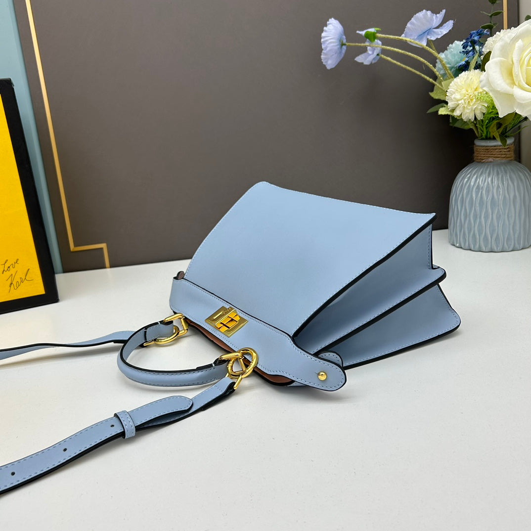 Elegant Light Blue Leather Top-Handle Bag - Medium 27cm
