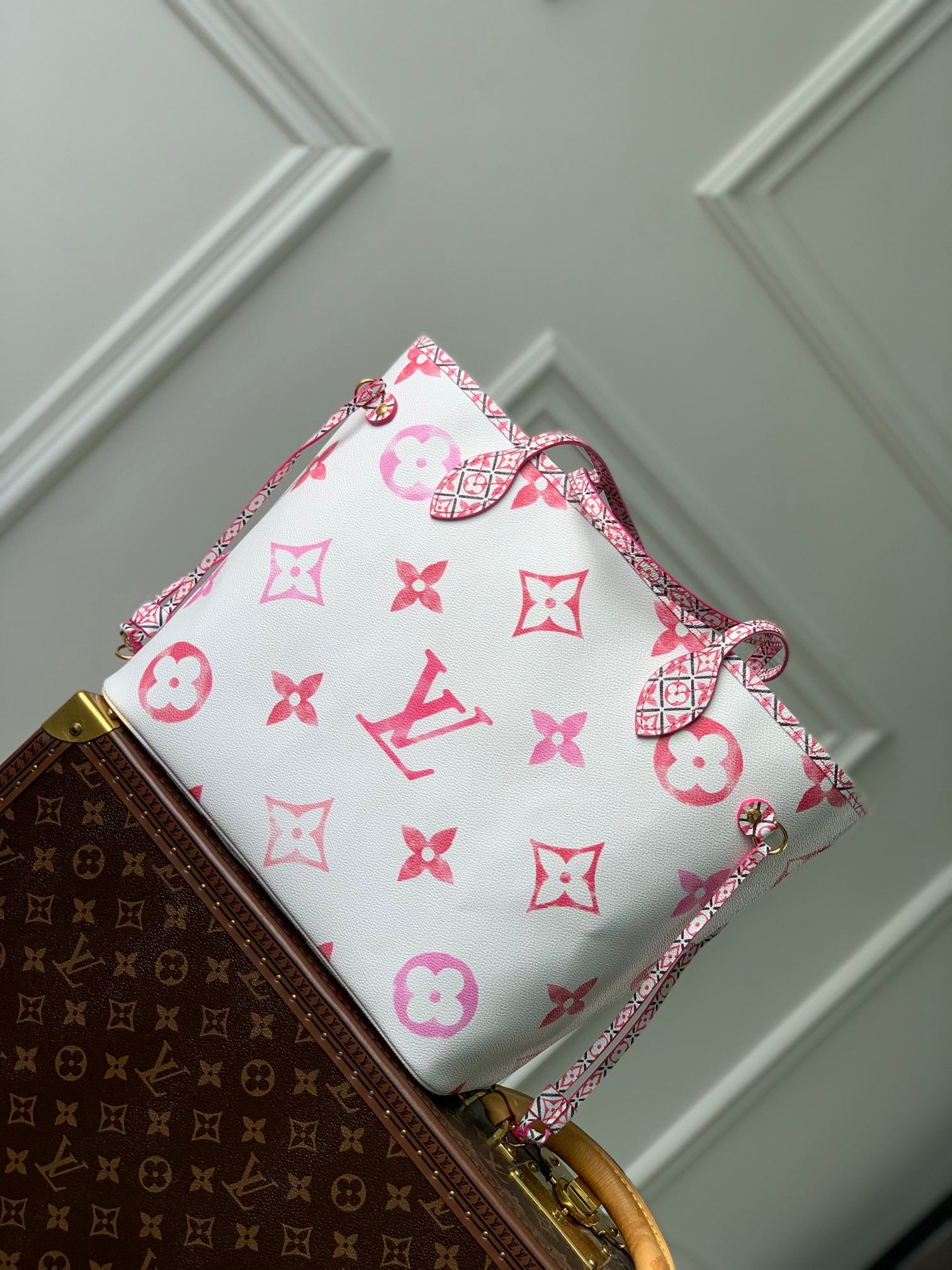 Louis Vuitton Neverfull MM By The Pool Monogram Empreinte Giant - Pink/White