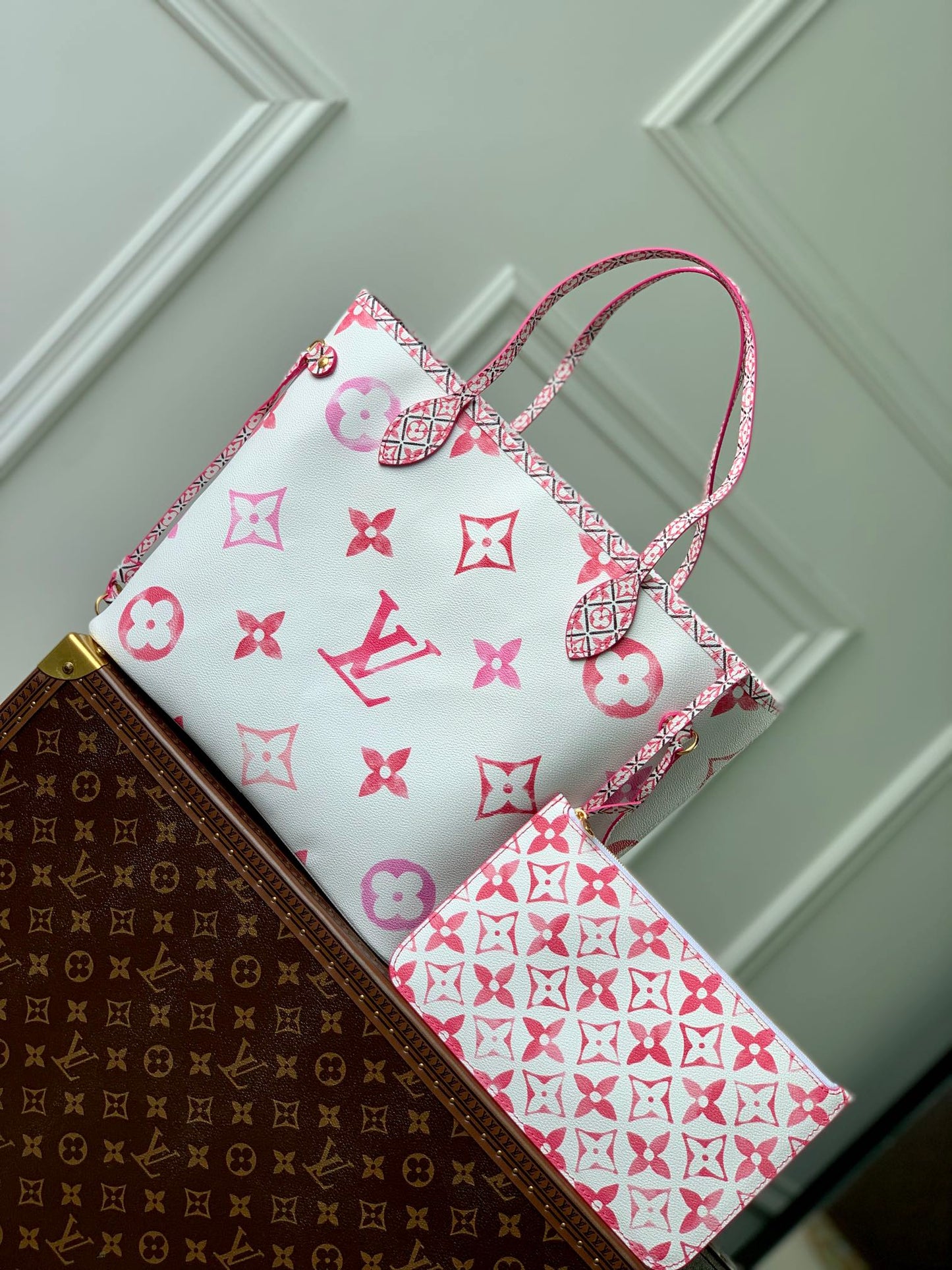 Louis Vuitton Neverfull MM By The Pool Monogram Empreinte Giant - Pink/White