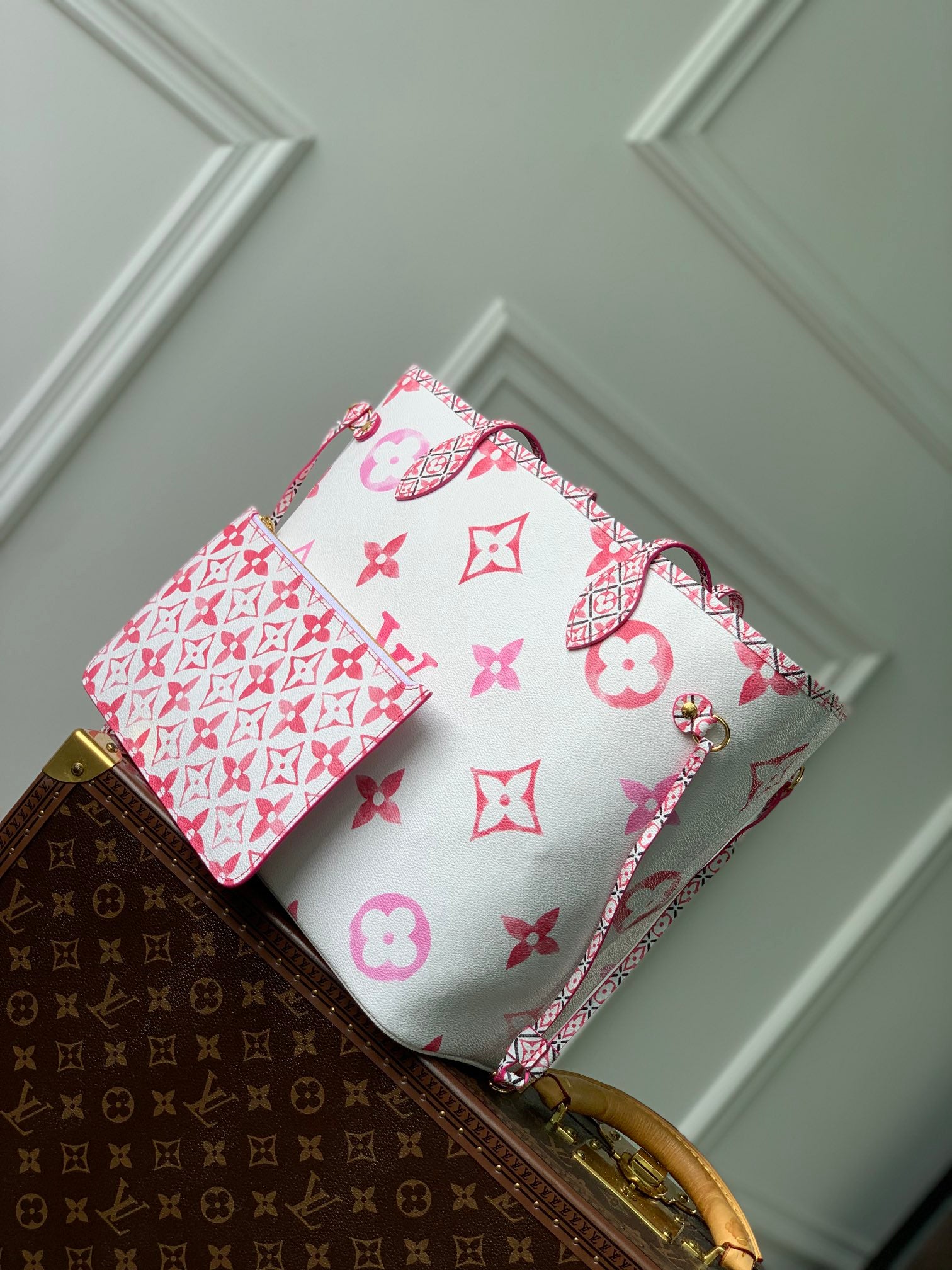 Louis Vuitton Neverfull MM By The Pool Monogram Empreinte Giant - Pink/White
