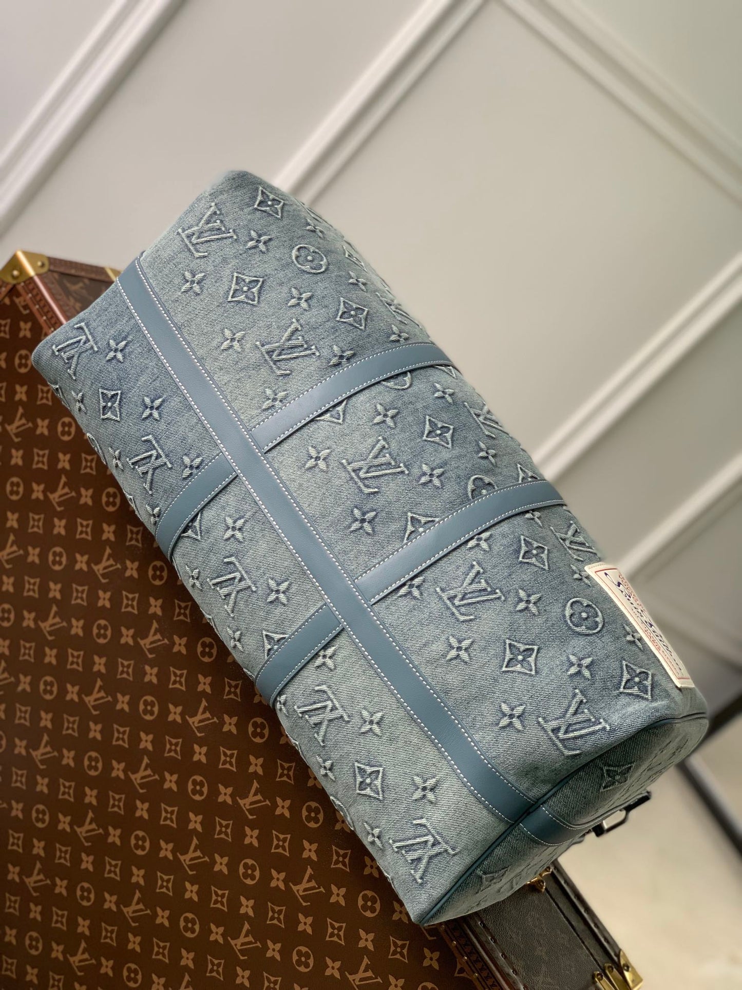 Louis Vuitton Keepall Bandoulière 50 Monogram Washed Denim Blue Travel Bag