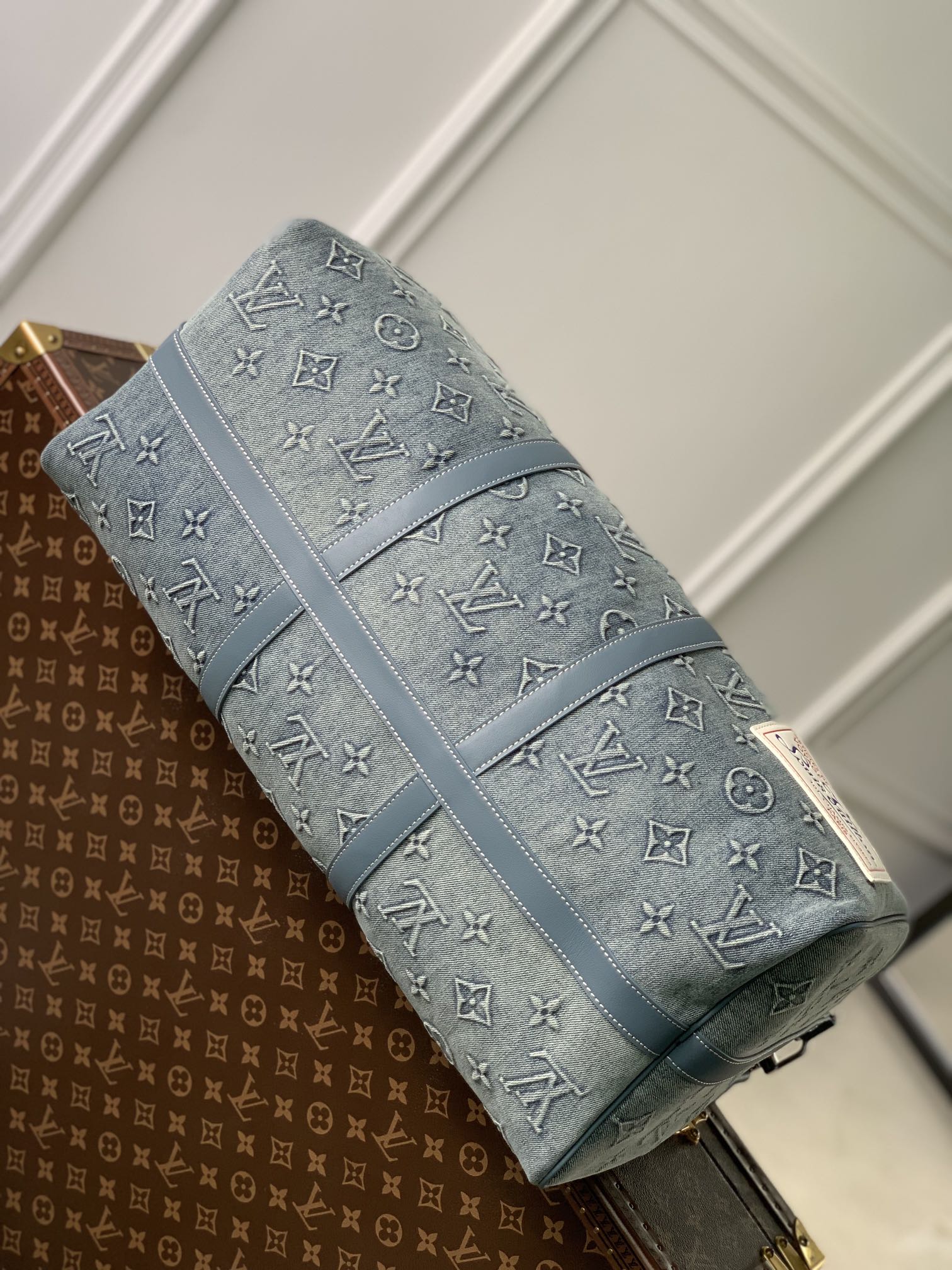 Louis Vuitton Keepall Bandoulière 50 Monogram Washed Denim Blue Travel Bag