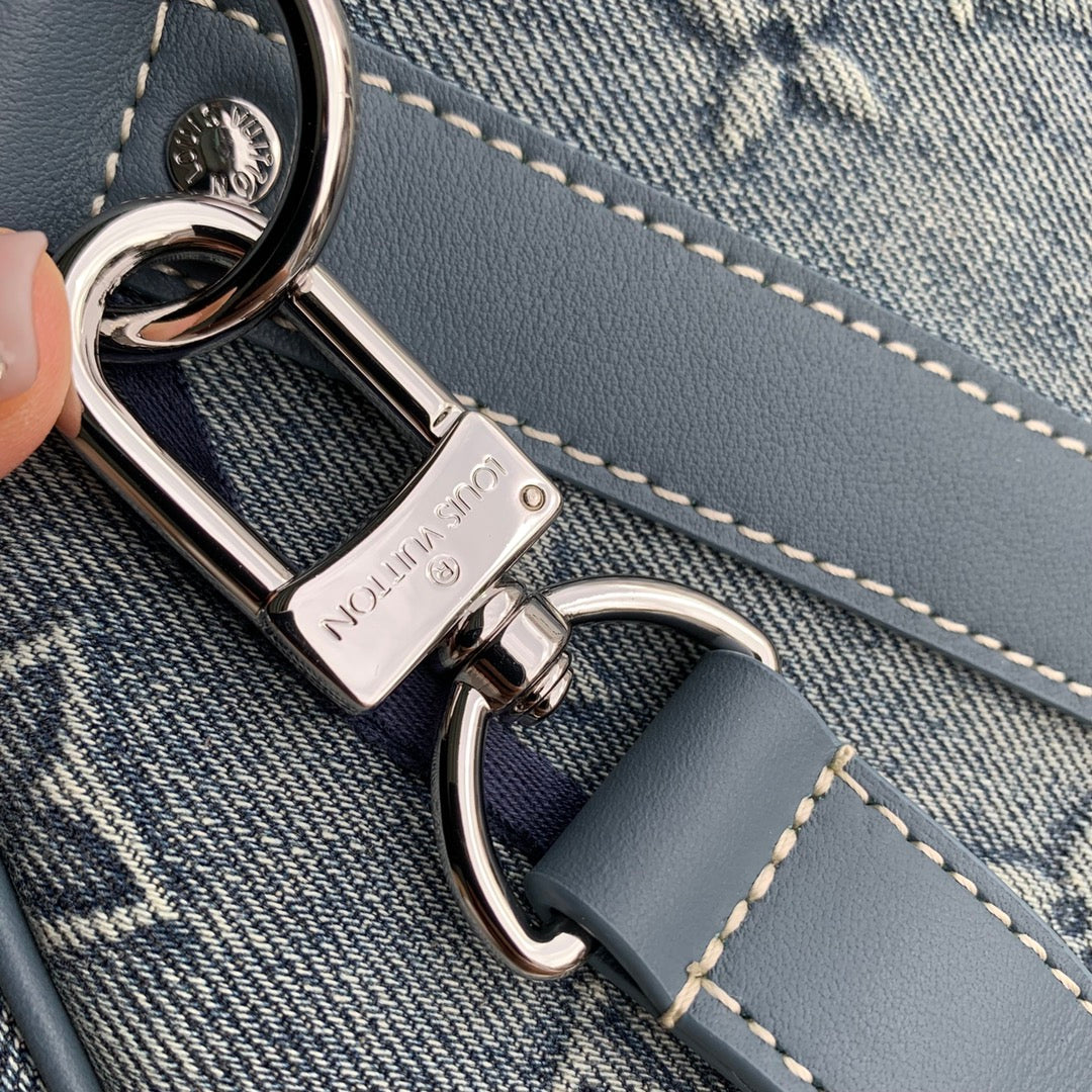 Louis Vuitton Keepall Bandoulière 50 Monogram Washed Denim Blue Travel Bag
