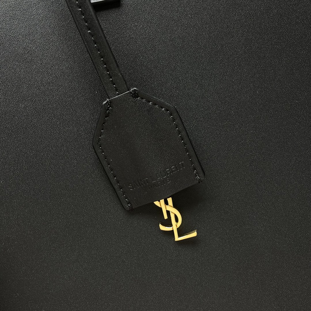 Saint Laurent Shopping E/W Leather Tote Bag with Pouch - Black