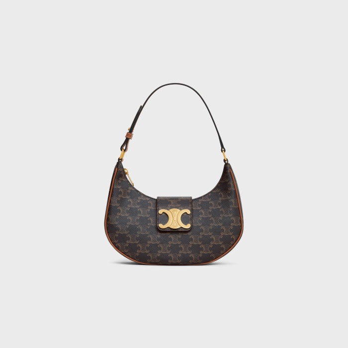 CELINE Ava Triomphe Bag in Triomphe Canvas and Calfskin - Tan
