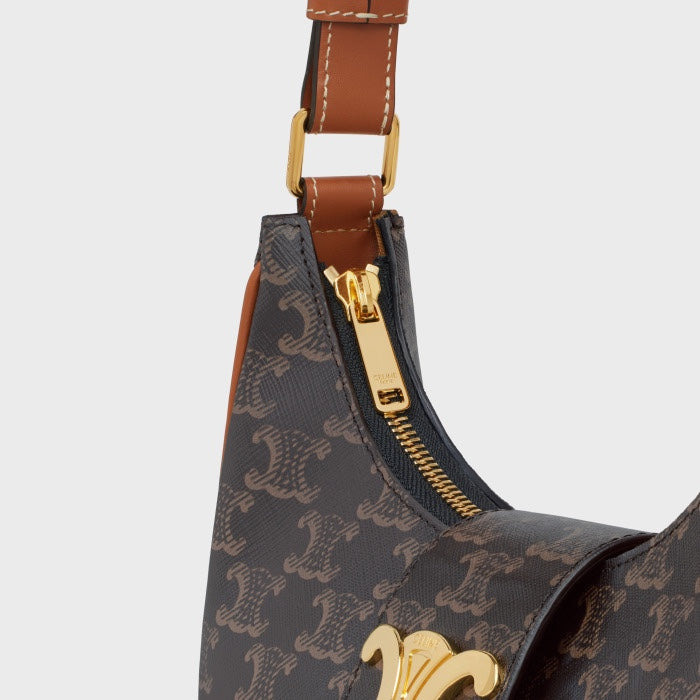 CELINE Ava Triomphe Bag in Triomphe Canvas and Calfskin - Tan