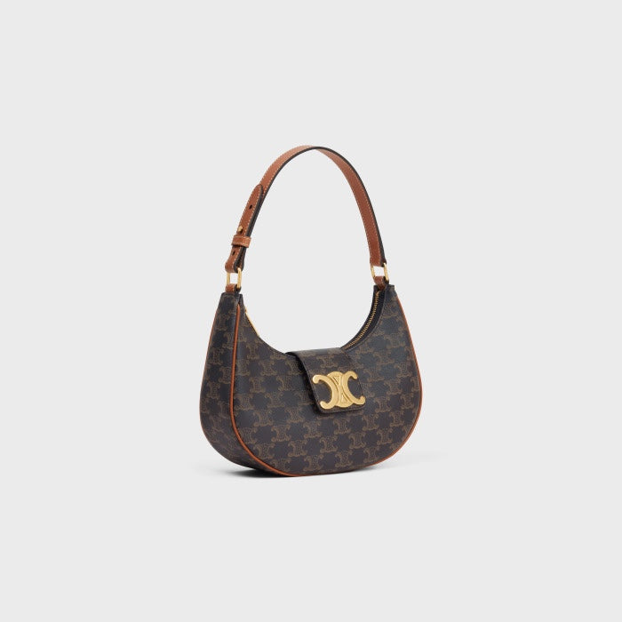 CELINE Ava Triomphe Bag in Triomphe Canvas and Calfskin - Tan
