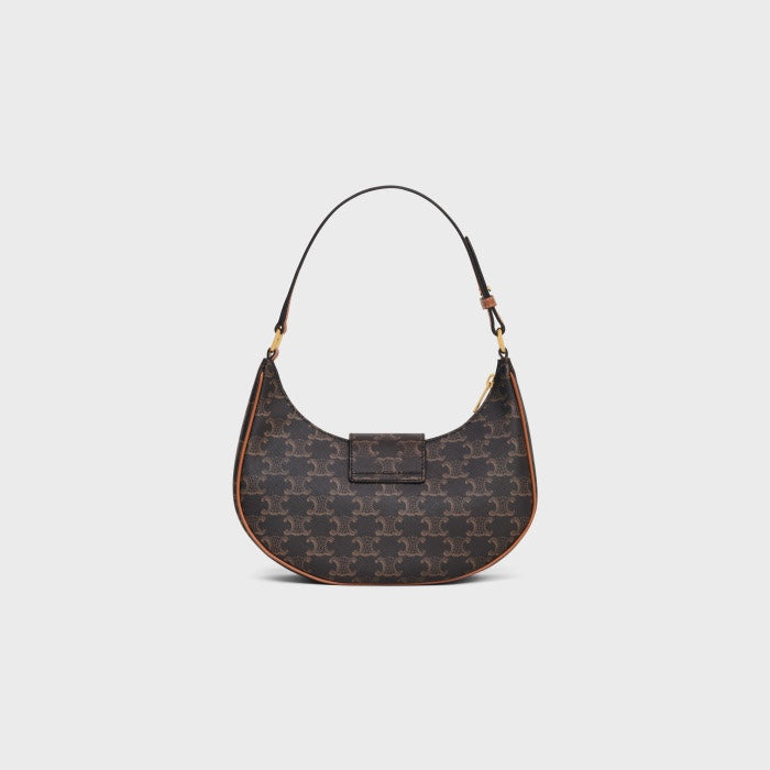 CELINE Ava Triomphe Bag in Triomphe Canvas and Calfskin - Tan