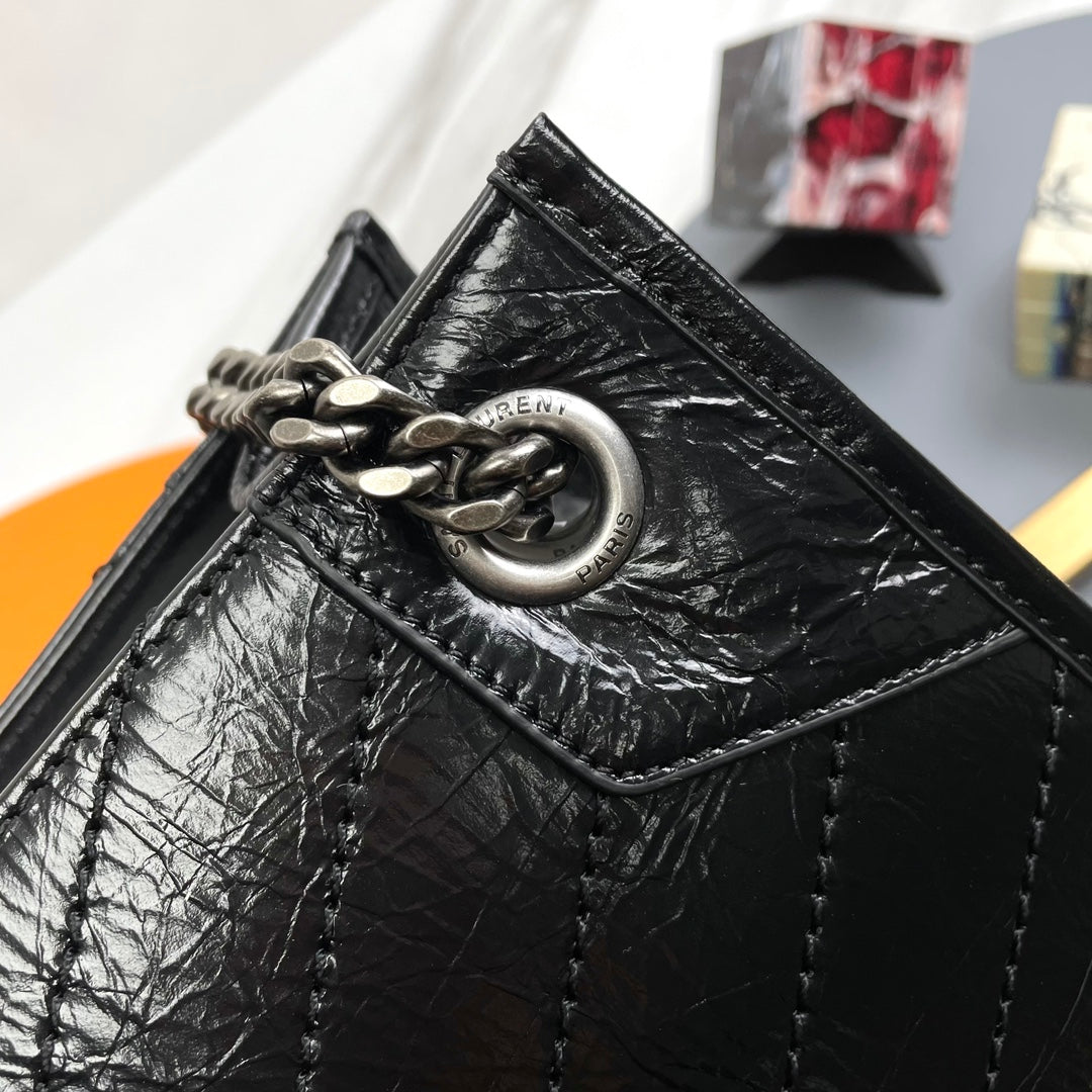 Saint Laurent Niki Medium Chain Bag in Crinkled Vintage Leather - Black