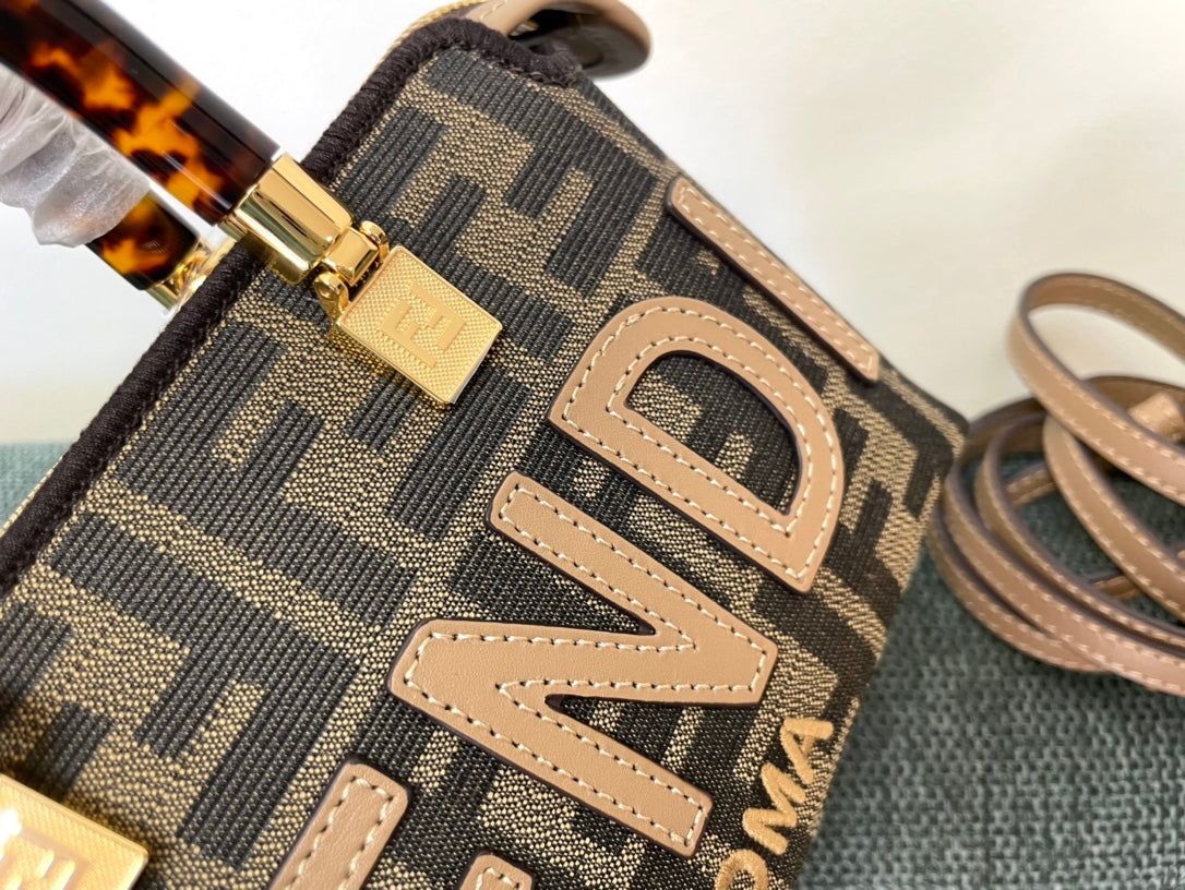 Fendi By The Way Mini Boston Bag with Bamboo Handles - FF Monogram Canvas