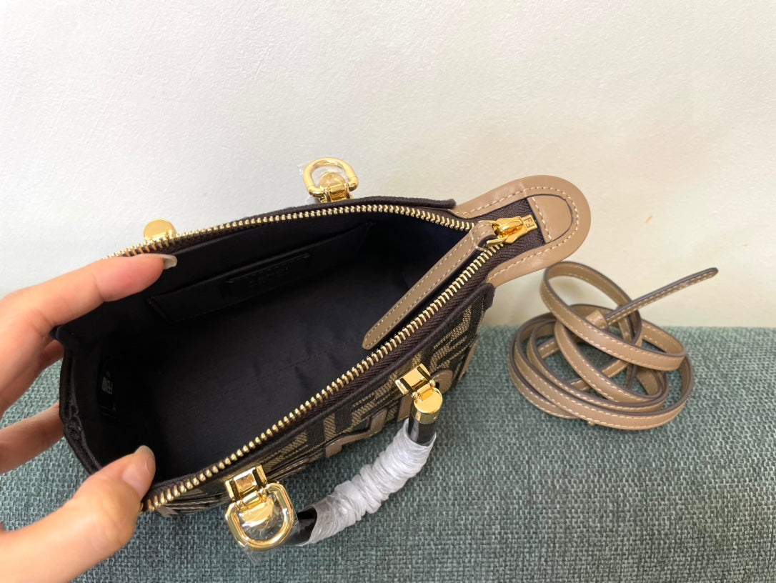 Fendi By The Way Mini Boston Bag with Bamboo Handles - FF Monogram Canvas