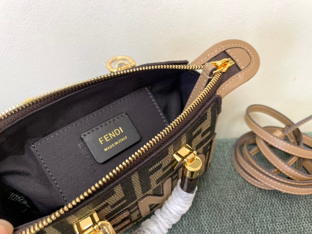 Fendi By The Way Mini Boston Bag with Bamboo Handles - FF Monogram Canvas