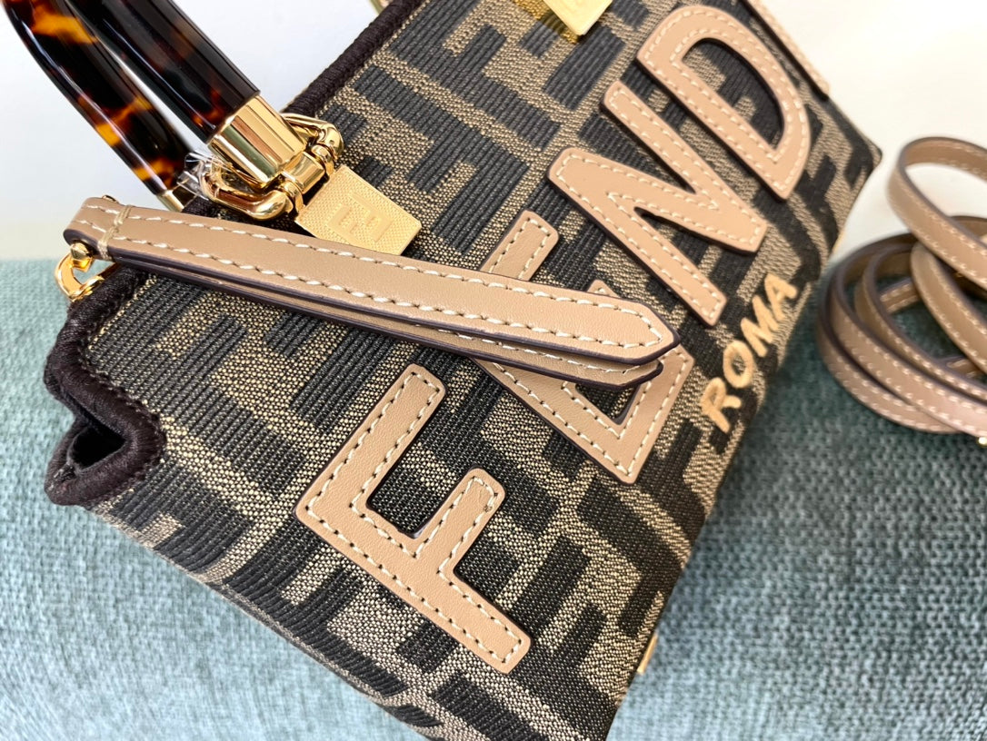 Fendi By The Way Mini Boston Bag with Bamboo Handles - FF Monogram Canvas