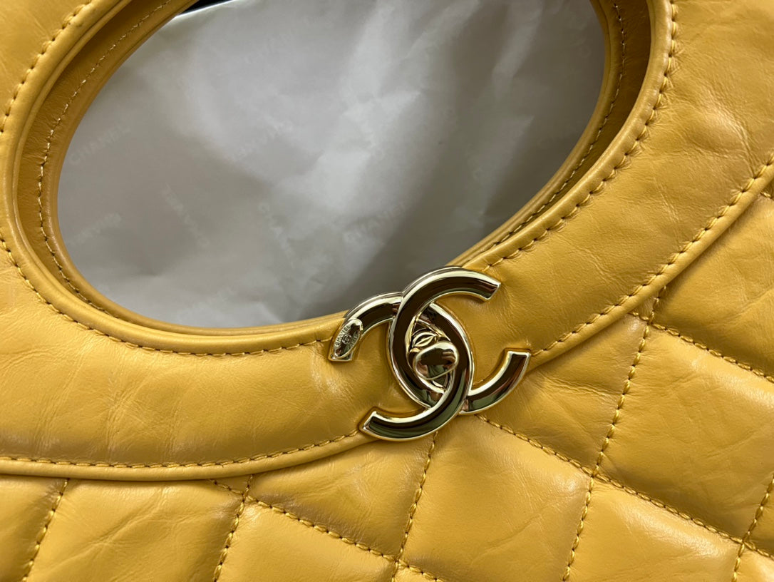 Chanel 31 Large Shopping Bag Yellow Quilted Lambskin Leather Gold-Tone Hardware