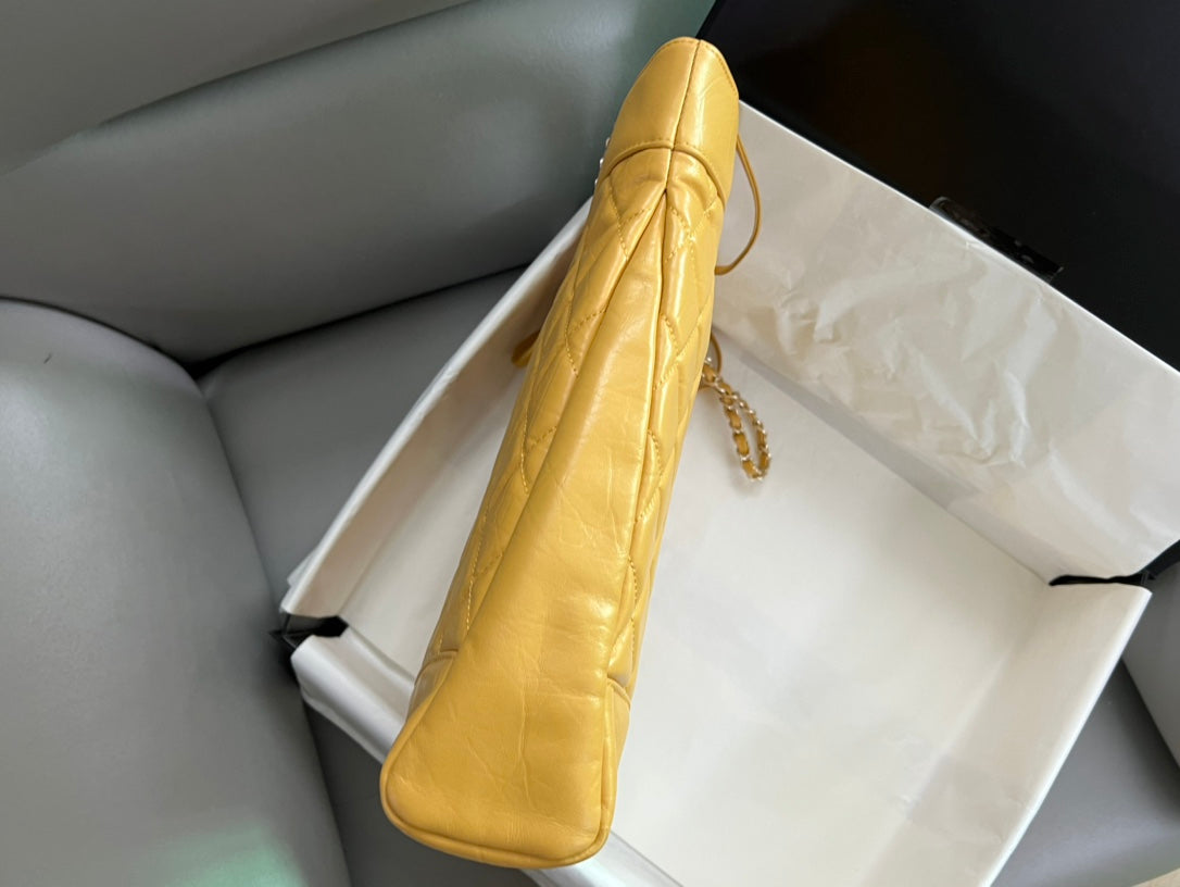 Chanel 31 Large Shopping Bag Yellow Quilted Lambskin Leather Gold-Tone Hardware