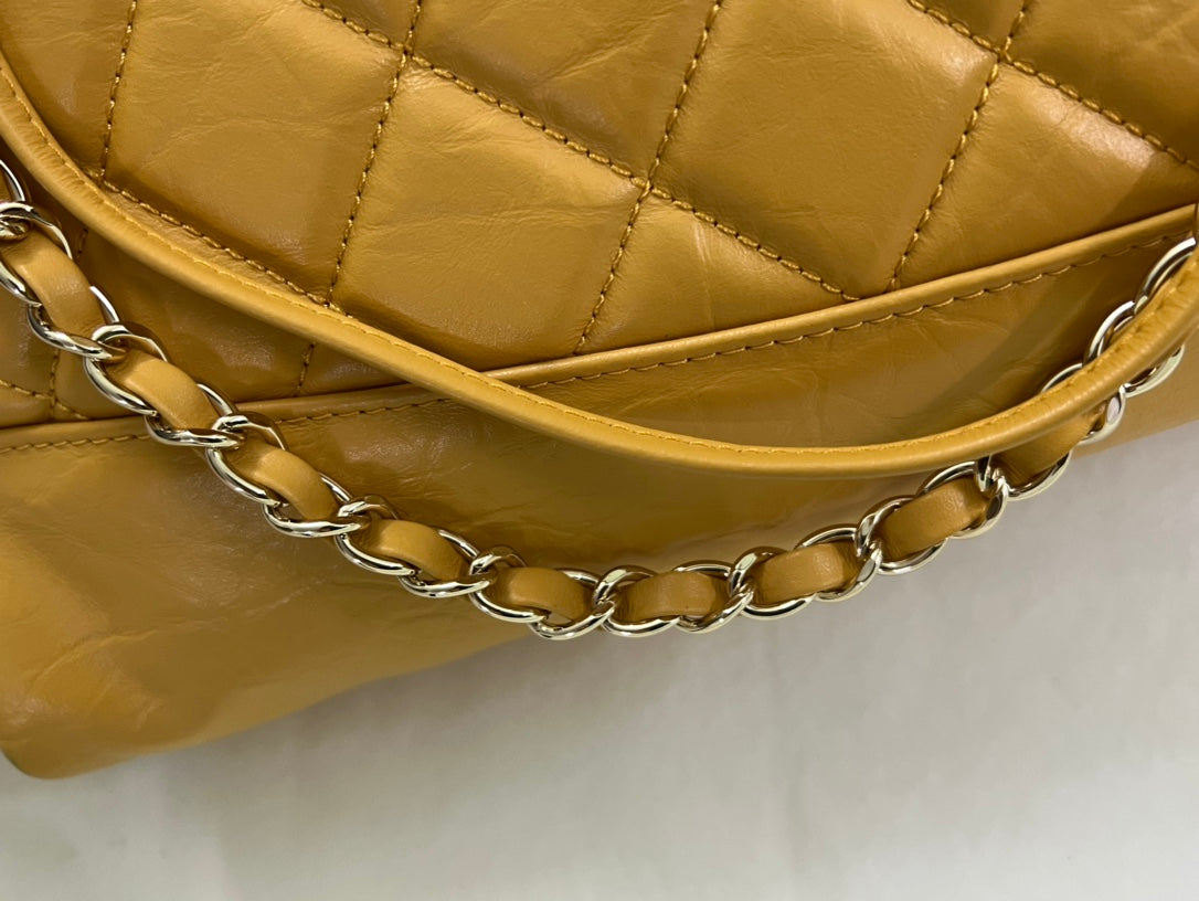 Chanel 31 Large Shopping Bag Yellow Quilted Lambskin Leather Gold-Tone Hardware