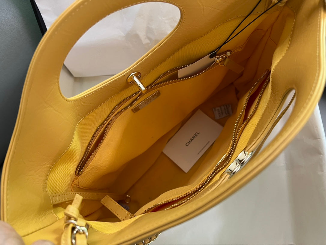 Chanel 31 Large Shopping Bag Yellow Quilted Lambskin Leather Gold-Tone Hardware