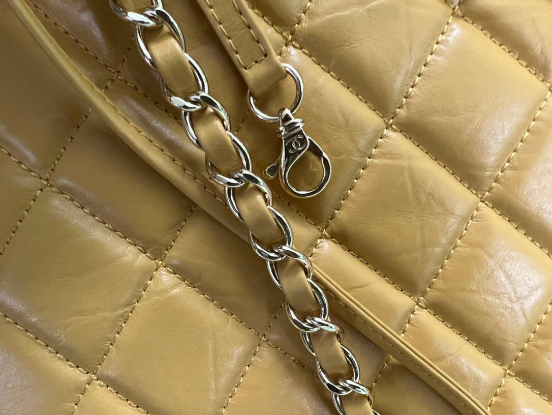 Chanel 31 Large Shopping Bag Yellow Quilted Lambskin Leather Gold-Tone Hardware