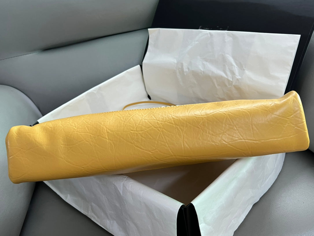 Chanel 31 Large Shopping Bag Yellow Quilted Lambskin Leather Gold-Tone Hardware