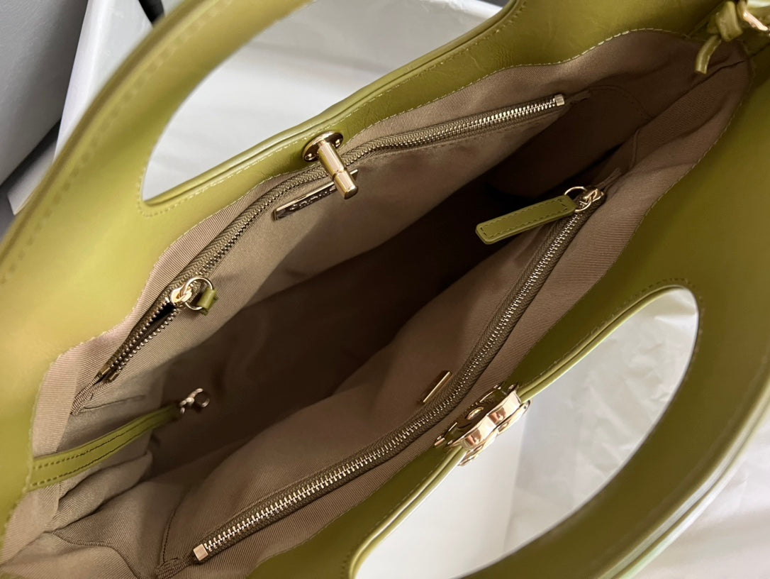 Chanel 31 Large Shopping Bag Olive Green Quilted Lambskin Gold-Tone Hardware