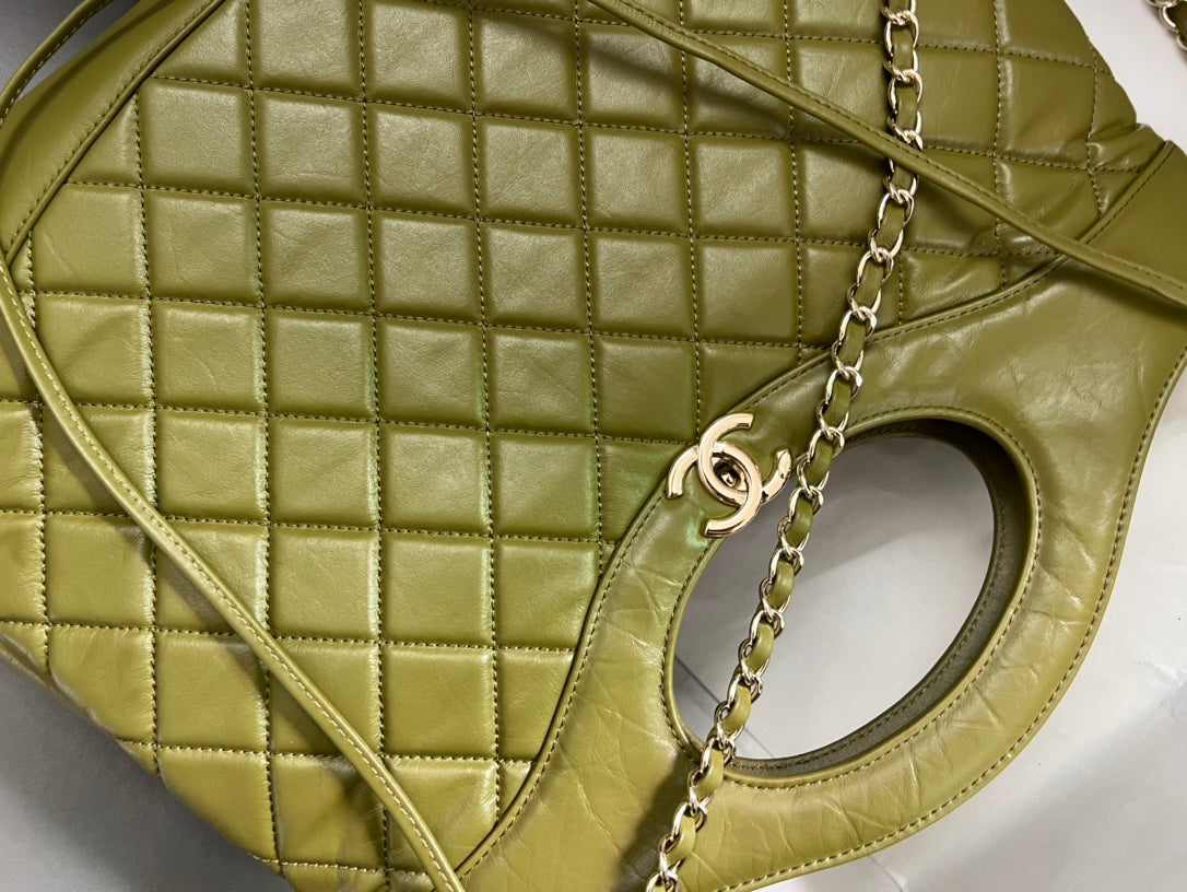 Chanel 31 Large Shopping Bag Olive Green Quilted Lambskin Gold-Tone Hardware